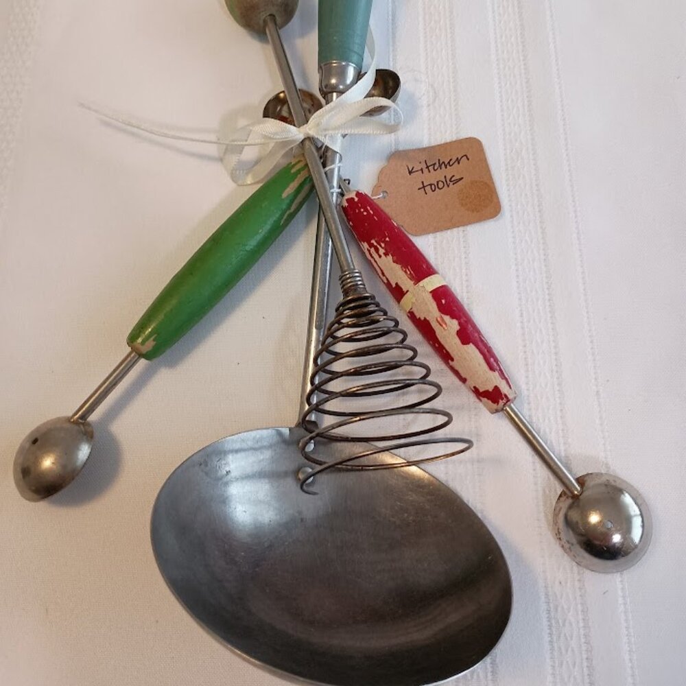 Set of Four Vintage, Wooden Handle Kitchen Tools